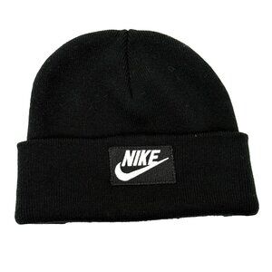Nike Knit Hat Cap Beanie Black w/ White Logo Adult One Size